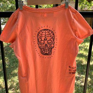 Dias de los Muertos Upcycled Handpainted Orange Tee